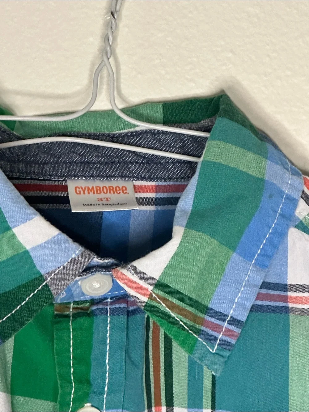 Gymboree 3T boys short sleeve plaid 💯 cotton shirt with pocket